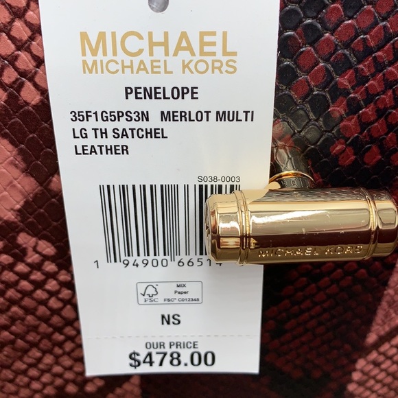 Michael Kors Penelope Large Top Handle Satchel Merlot Multi Color Leather - Picture 7 of 16